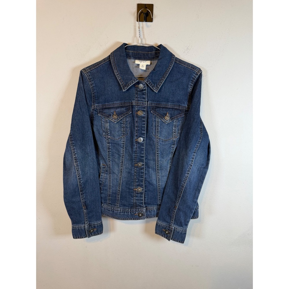 Style & Co Women Denim Jacket Stretch Cotton Blend Blue Size M